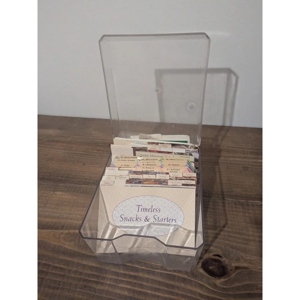 Vtg Plastic Recipe Box Index Card Collection Clippings‎ Typed Grandma's Kitchen